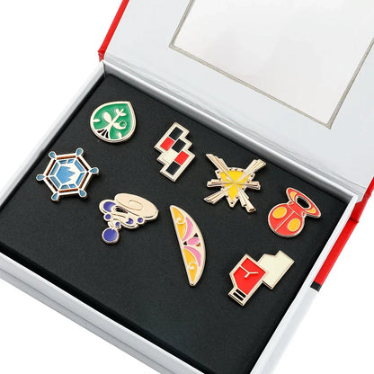 Pokemon Gym Badge Pin Set - Kanto to Kalos League Region Collectible Brooch Box