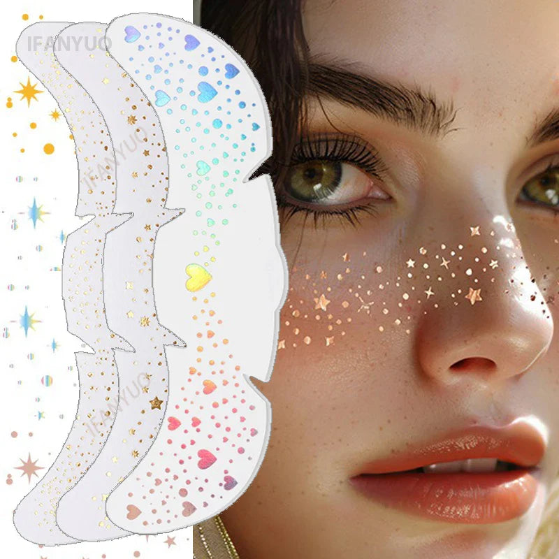 6pcs Metallic Fake Freckles Temporary Tattoos — Gold & Silver Face Stickers for Makeup and Hot Stamping
