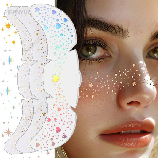 6pcs Metallic Fake Freckles Temporary Tattoos — Gold & Silver Face Stickers for Makeup and Hot Stamping