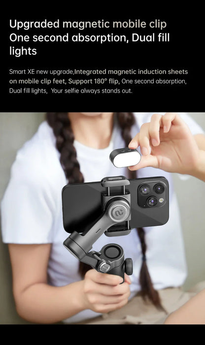 AOCHUAN 3-Axis Handheld Gimbal Stabilizer – Smartphone Stabilizer with Fill Light, Face Tracking for iPhone & Android, Tiktok & Vlog Smart XE