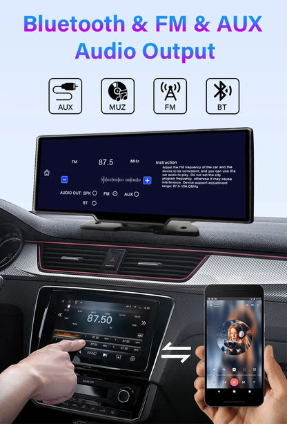 10.26" 4K Dash Cam Car Mirror — Wireless CarPlay Android Auto GPS Multimedia Rearview Camera Dashboard Monitor