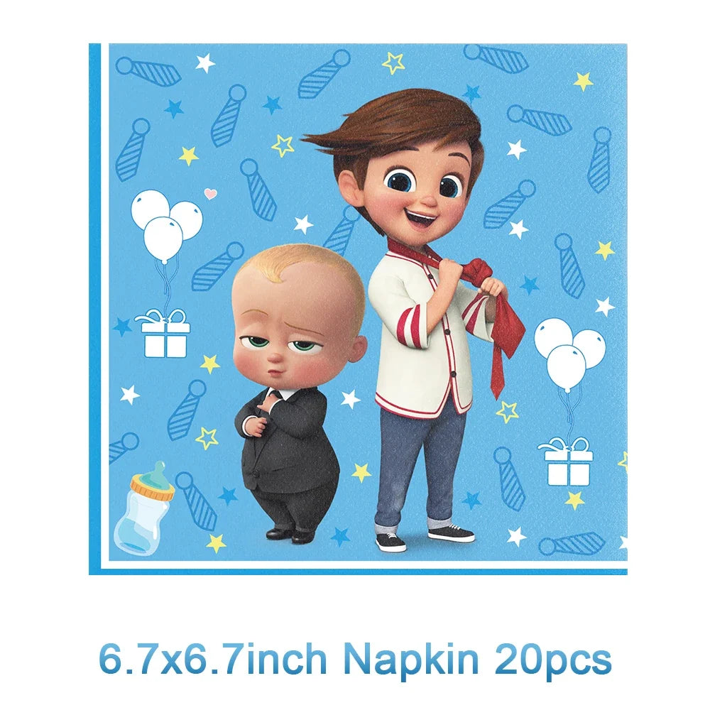 Cartoon Boss Baby Birthday Party Set - Disposable Tableware, Backdrop & Balloons for Kids Baby Shower Decor
