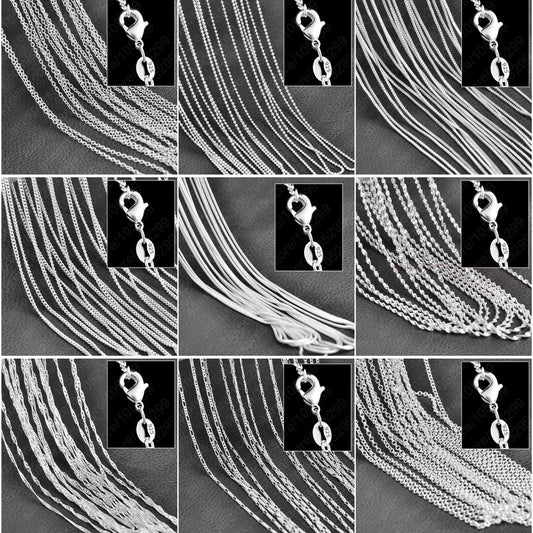 10PCS 925 Sterling Silver Charm Link Chain Necklaces – Smooth Lobster Clasp Jewelry, 16-30 Inch Adjustable