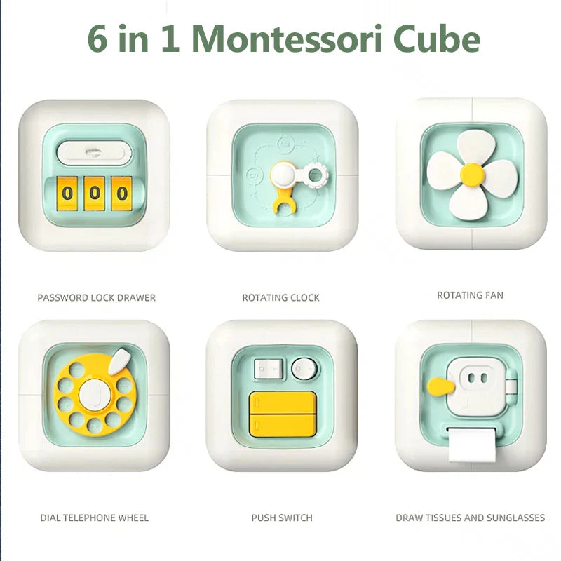 6-in-1 Montessori Sensory Busy Board – Educational Fidget Toy Drawer Cube for Baby Skill Development, Girls & Boys