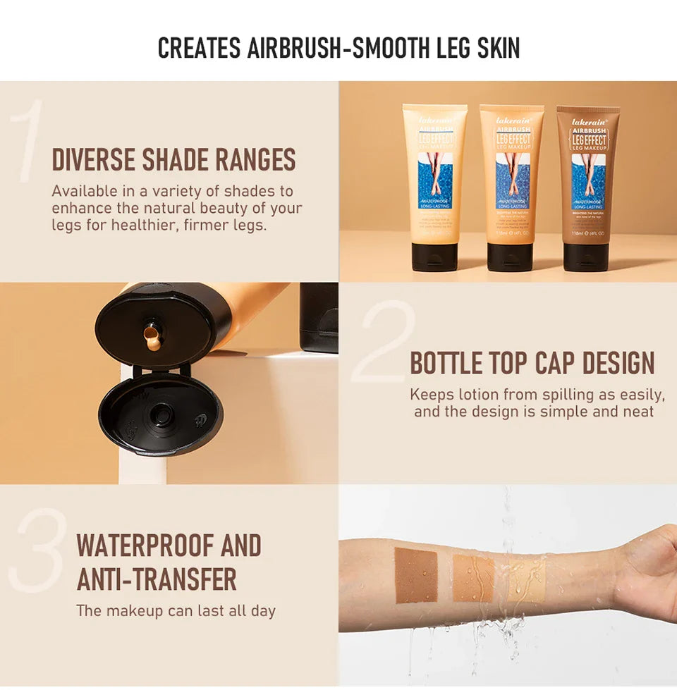 Waterproof Long-Lasting Leg Makeup Lotion — Medium Bronze Body Foundation & Tanning Cream for Even Skin Tone