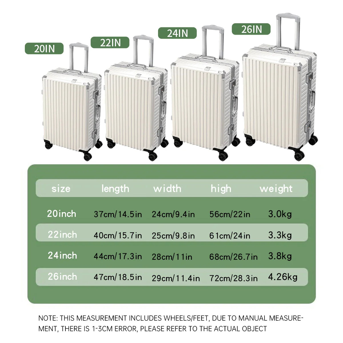 Aluminum Frame Rolling Luggage – 20/24/26/28 Inch Suitcase with USB Port, Combination Lock & Wheels