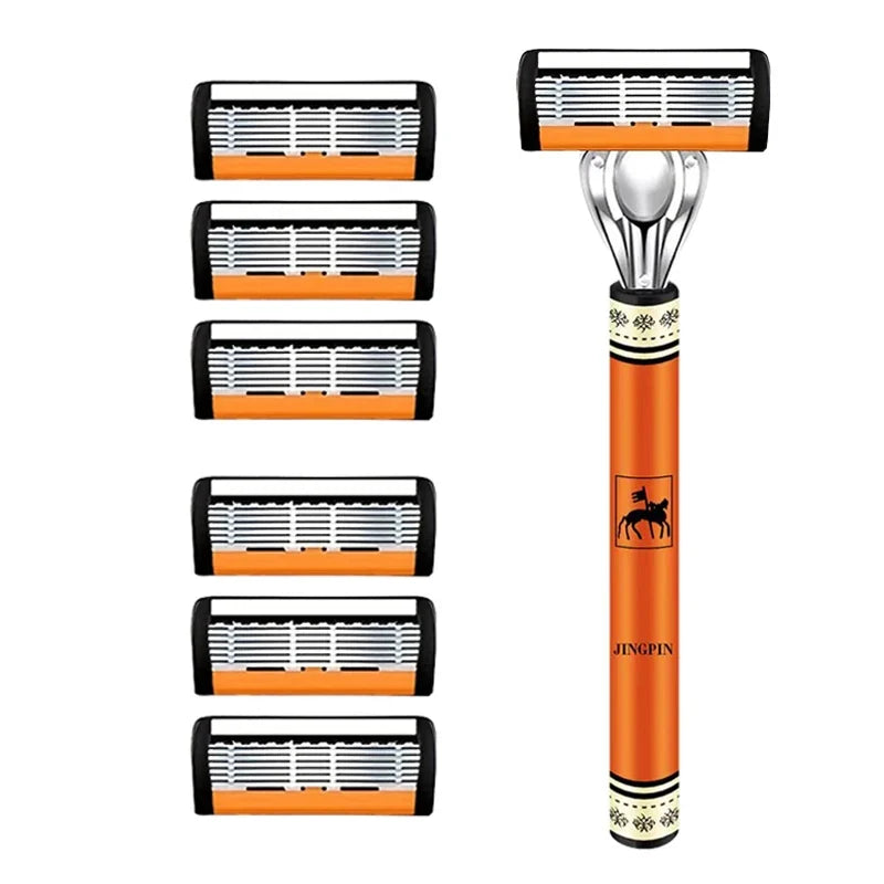 Men’s Safety Razor Set - 6-Layer Stainless Steel Replaceable Shaver Head for Smooth and Precise Shaving