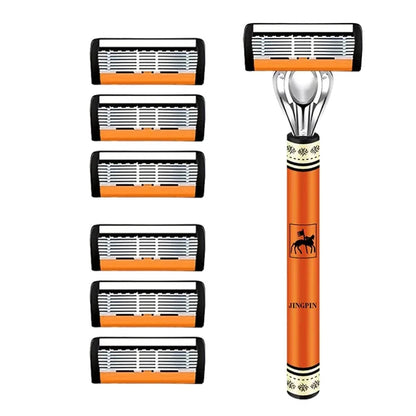 Men’s Safety Razor Set - 6-Layer Stainless Steel Replaceable Shaver Head for Smooth and Precise Shaving