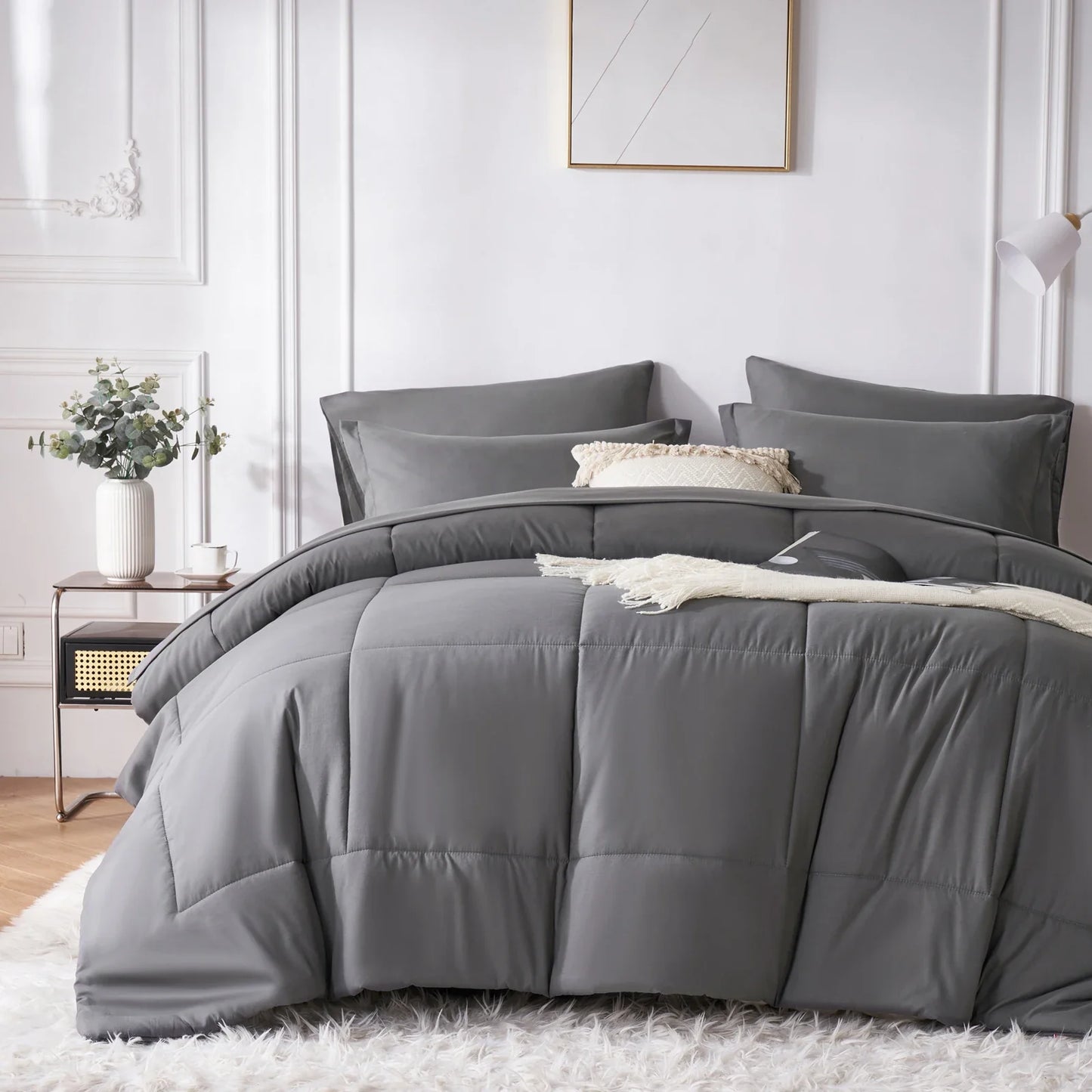 7-Piece Queen Bed-in-a-Bag Comforter Set — Solid Geometry Comforter, Sheets & Pillowcases, Stylish Bedroom Gift