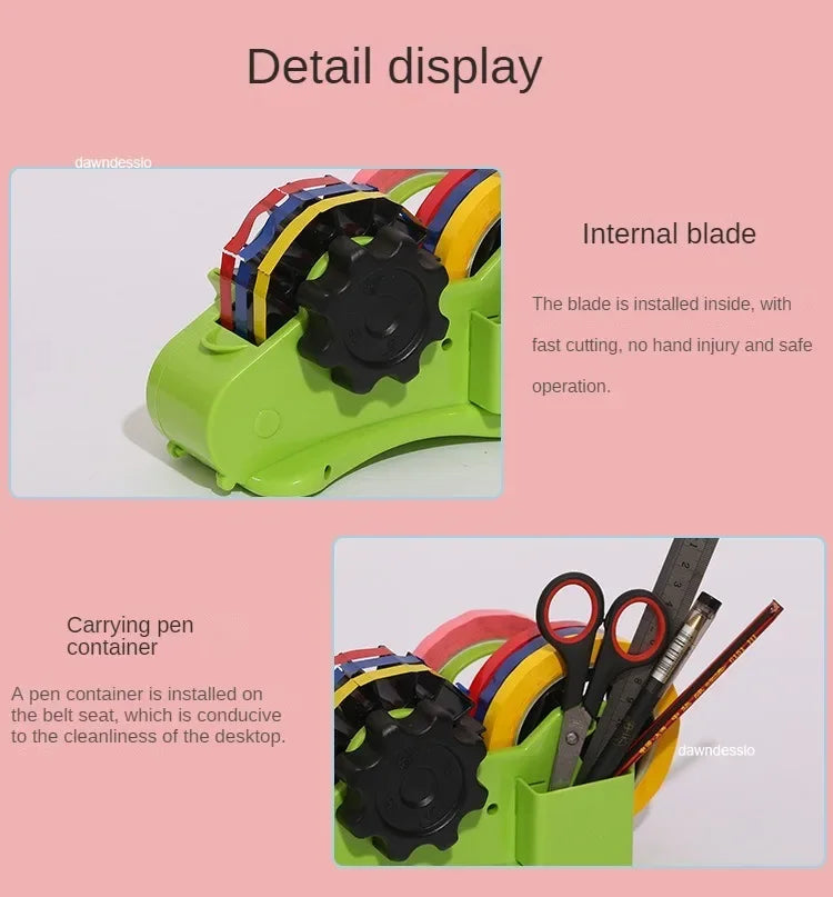 Semi-Automatic Multi-Roll Tape Dispenser – Reusable Thermal Tape Cutter with Storage Compartment