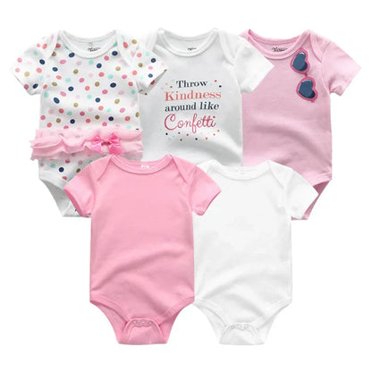 5PCS Newborn Baby Bodysuit Set - Soft Cotton Unisex Baby Clothes with Cartoon Print for Boys & Girls