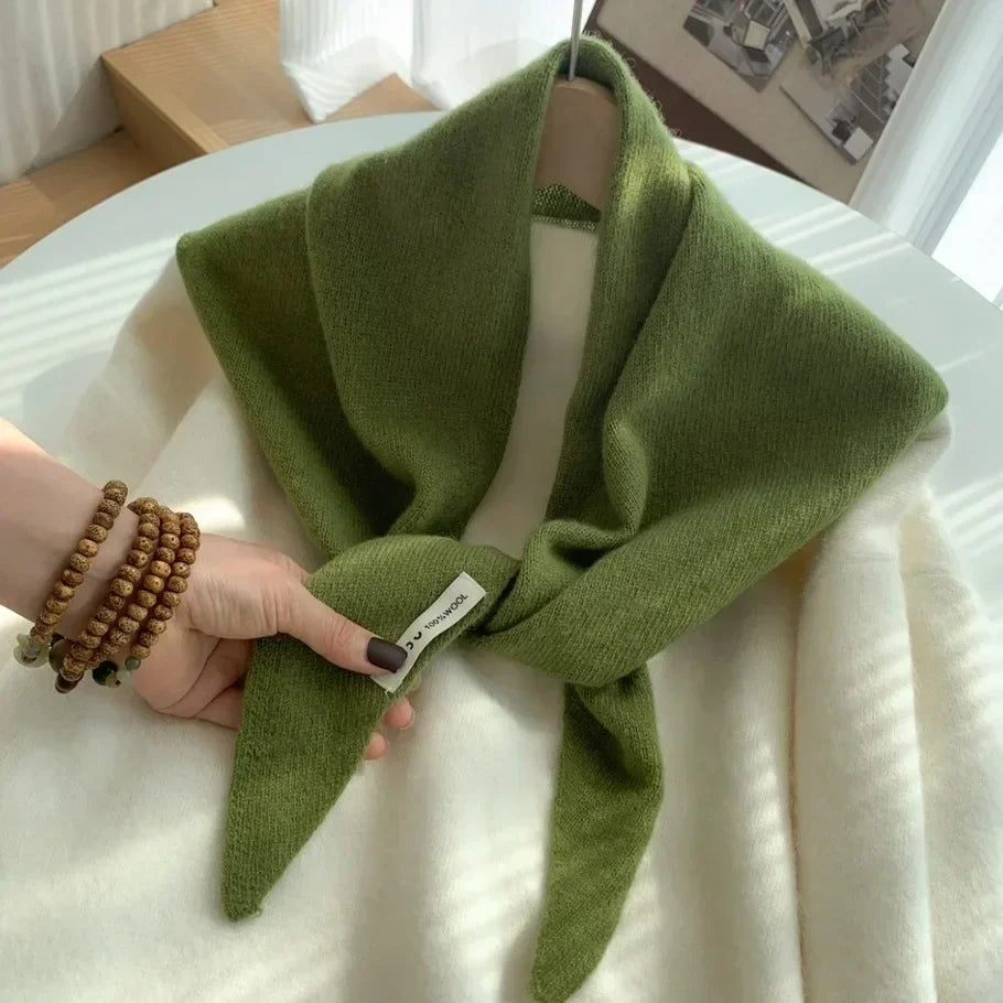 Women’s Wool Triangle Scarf – British Korean Knitted Headscarf & Warm Multi-Functional Wrap