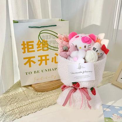 Sanrio Hello Kitty Plush Bouquet – Cute Cartoon Flowers with Cinnamoroll, Kuromi & My Melody Toys for Girls & Holiday Gifts