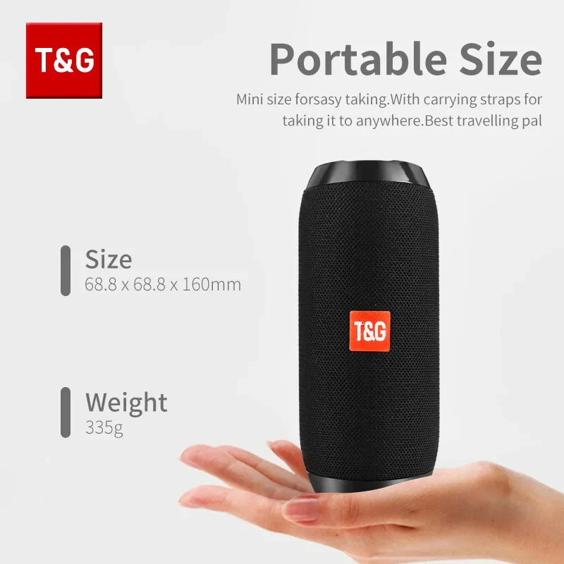 T&G TG117 Bluetooth Speaker - Portable Waterproof TWS Stereo Sound Box with TF Card & FM Radio for Outdoor Music