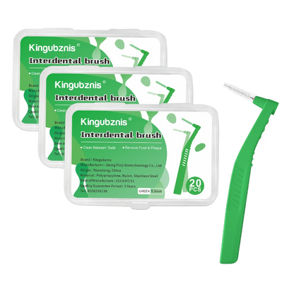 Kingubznis Interdental Brush Set - Stainless Steel Orthodontic Dental Floss Brushes with Angled Short Handle