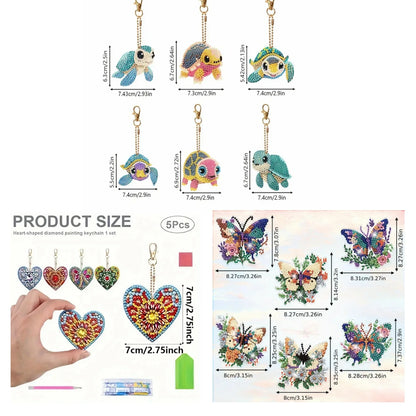 6pcs DIY Diamond Art Keychain Set - Double Sided Butterfly & Heart Crystal Rhinestone Painting Kits for Adults Crafting