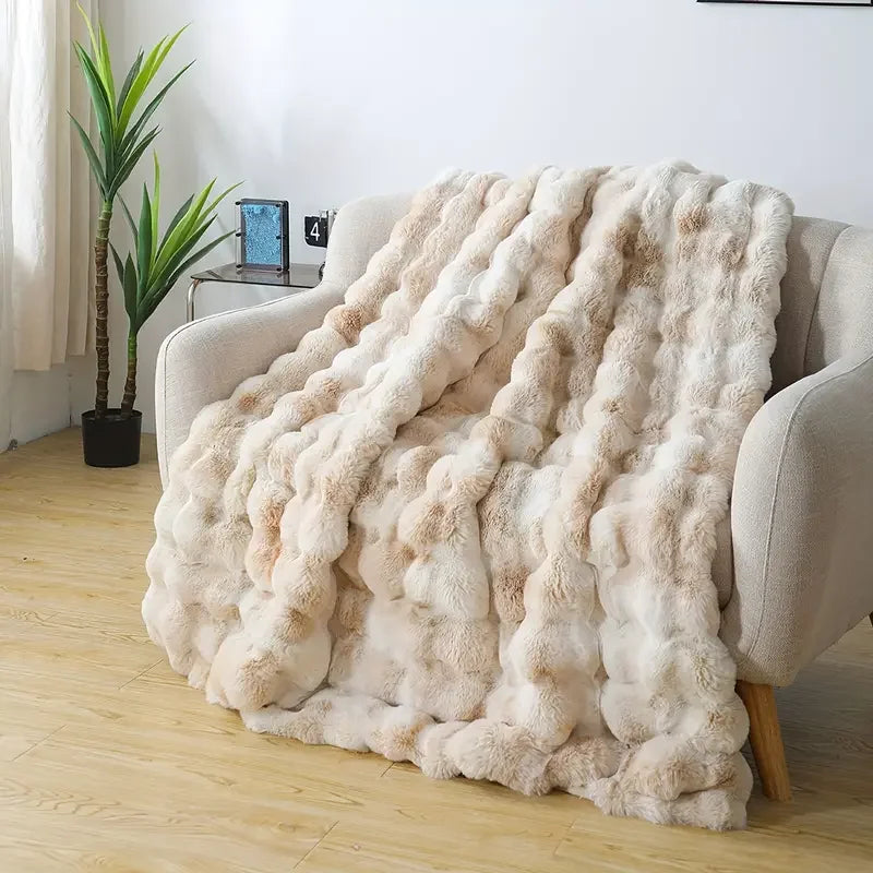 Cozy Faux Rabbit Fleece Blanket – Soft Warm Throw for Bedroom, Living Room & Dorm