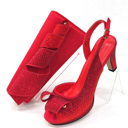 Venus Chan Women’s Rhinestone High Heels & Bag Set - Elegant Peach INS Style African Fashion Design
