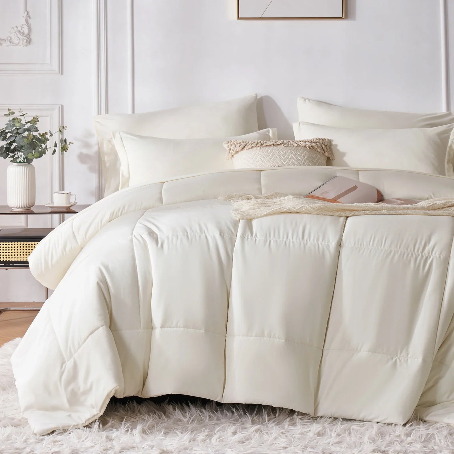 7-Piece Queen Bed-in-a-Bag Comforter Set — Solid Geometry Comforter, Sheets & Pillowcases, Stylish Bedroom Gift