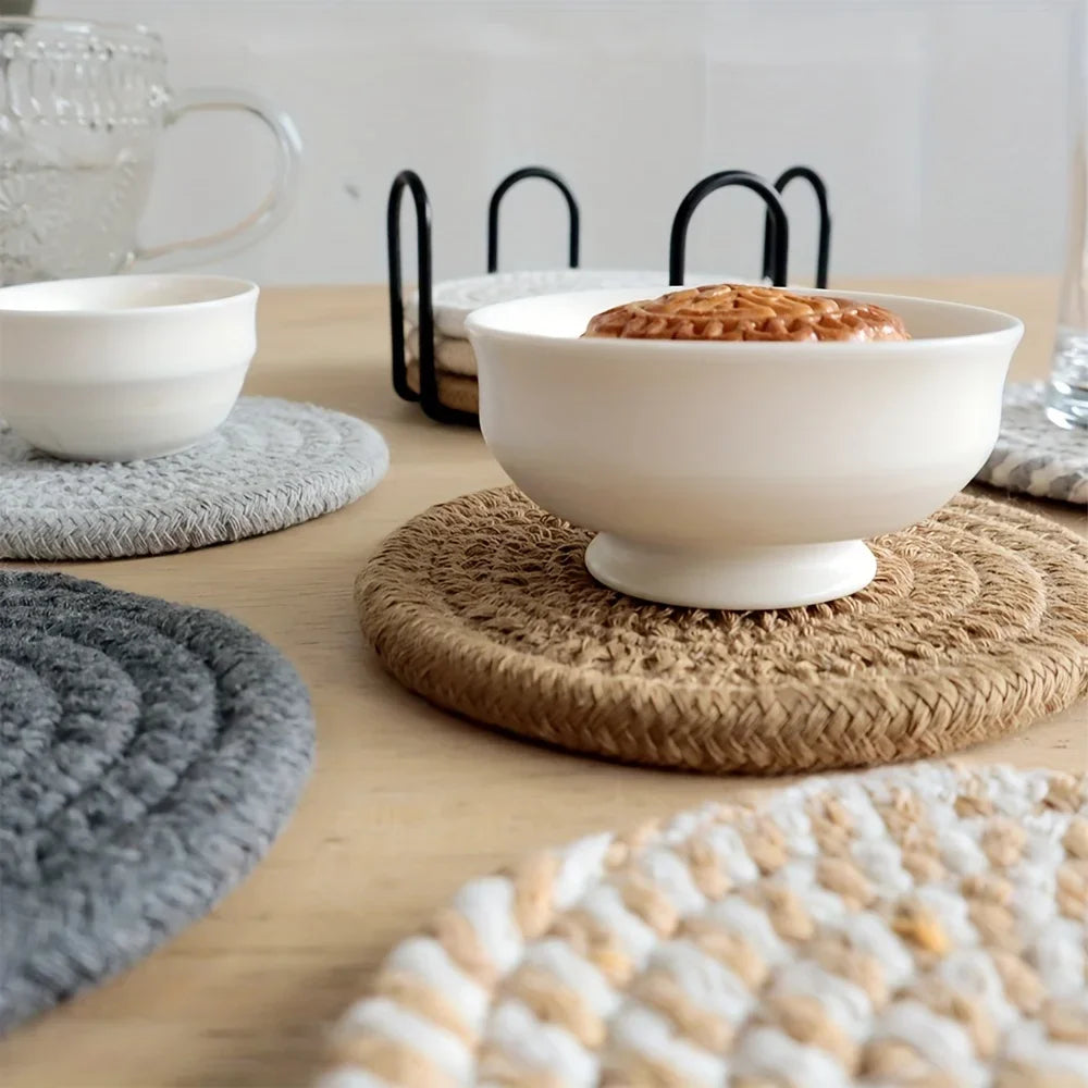 4pcs Minimalist Cotton Drink Coasters – Absorbent Fabric with Non-Woven Lining for Home & Coffee Table