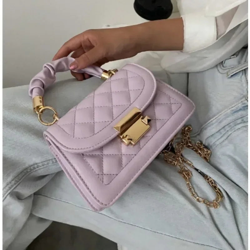 Women’s PU Leather Crossbody Bag - Stylish Rhomboid Chain Shoulder Messenger Mini Handbag