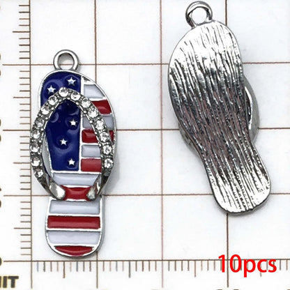 10/13pcs Enamel Flag Charms - Alloy Independence Day Pendants for DIY Bracelets Necklaces & Jewelry Making
