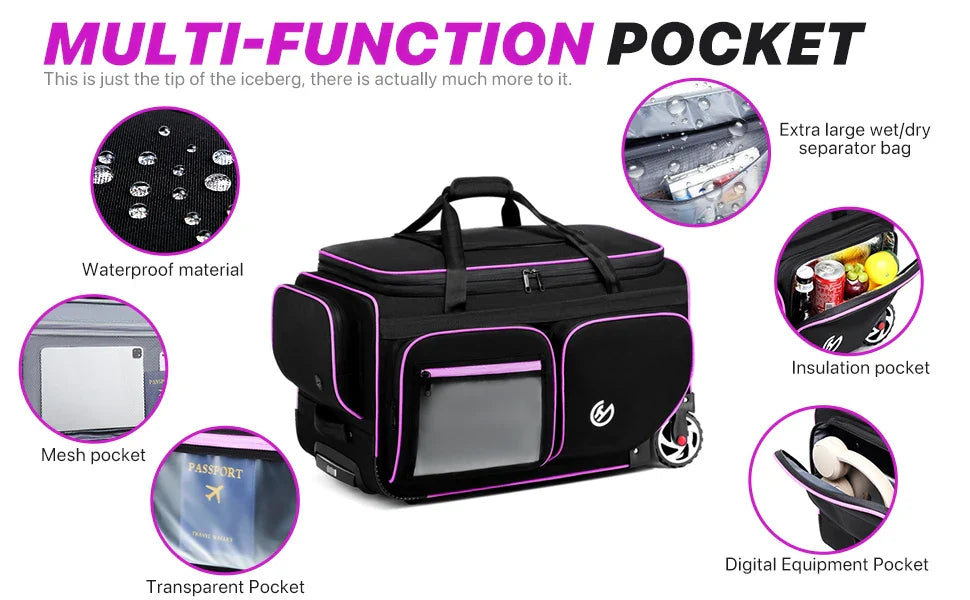 Large-Capacity Business Trolley Travel Bag — Carry-On Luggage with Laptop Compartment, Clothes Drying Rack & Multi-Functional Travel Case