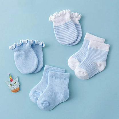 4-Pair Baby Socks & Gloves Set – Solid Color, Soft Cotton, Elastic Infant Toddler Ruffle Mittens for Newborn Girls & Boys