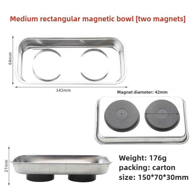 Magnetic Stainless Steel Parts Tray - Round & Square Bowl Organizer for Screws, Nuts, Bolts and Small Parts Storage