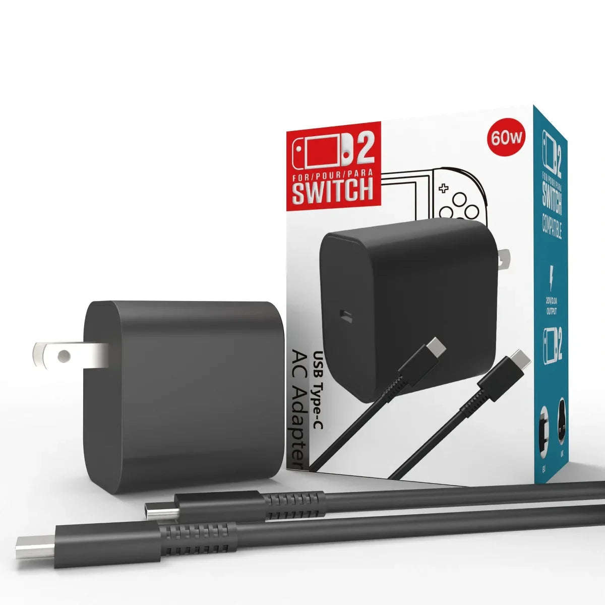 Switch 2 60W Fast Charger – PD 3.0 Certified Power Adapter for NS2 Console, Rapid Gaming Charging