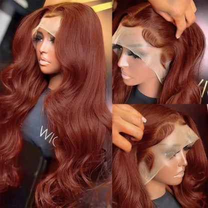 Reddish Brown 13x6 Lace Front Wig – Pre-Plucked 180% Density Body Wave, Auburn Colored Human Hair Lace Frontal Wig
