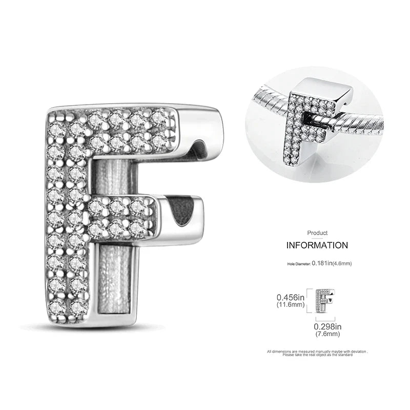 26 A-Z Alphabet Beads 925 Silver LOVE Letter Charms for 3mm Bracelets - CZ Zircon DIY Jewelry Gift
