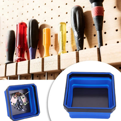 5-Inch Collapsible Magnetic Screw Tray - Silicone Tool Parts Storage Bowl for Plumbers, Carpenters & Mechanics