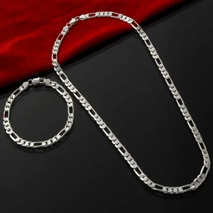 925 Sterling Silver 4MM Chain Jewelry Set - Elegant Bracelet and Necklace Gift for Men Women Wedding and Christmas