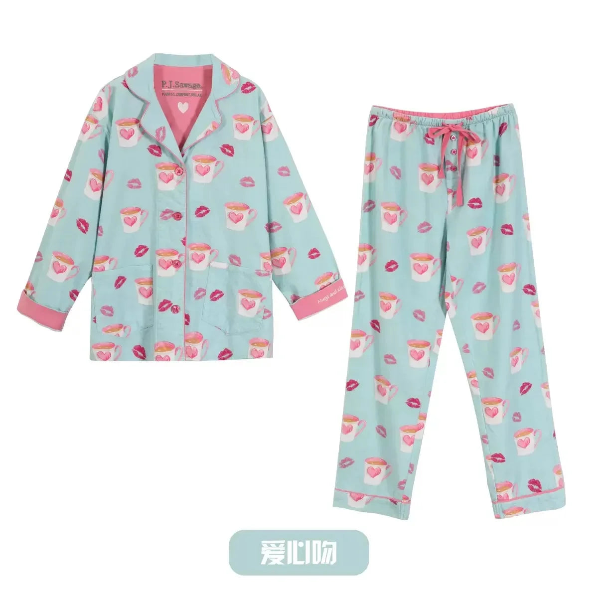 Women's Winter Cartoon Pajama Set - Warm Cotton Wool Sleepwear Long Sleeve Homewear