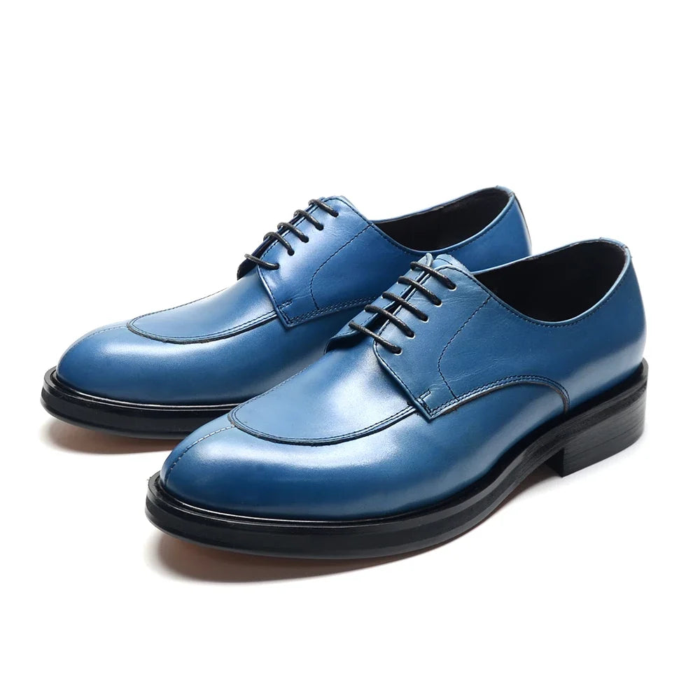 Men’s Genuine Leather Oxford Derby Shoes - Handmade Lace-Up Wedding, Party and Formal Business Dress Shoes