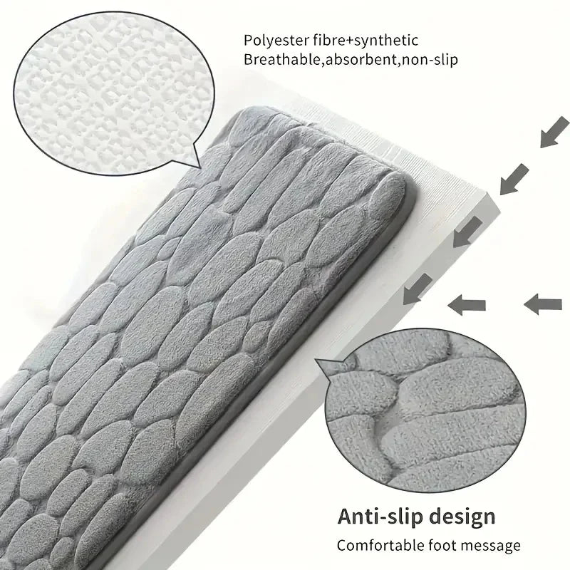 2PC Embossed Stone Pattern Toilet & Door Mats – Water-Absorbing, Non-Slip, Washable Home Decor Carpets