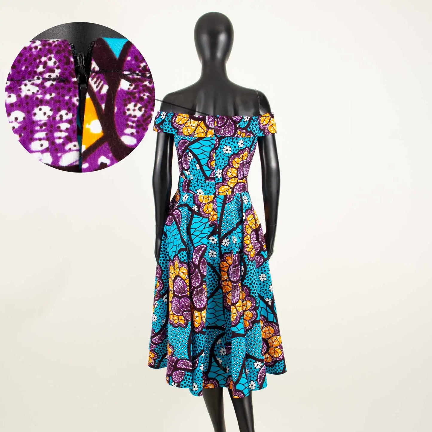 Women’s African Ankara Off-Shoulder Dress - Traditional Print Fashion Attire for Special Occasions