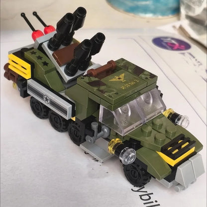 6-in-1 Police Truck Mech Dinosaur Building Blocks - Tank, Helicopter & Fire Truck Educational Toy