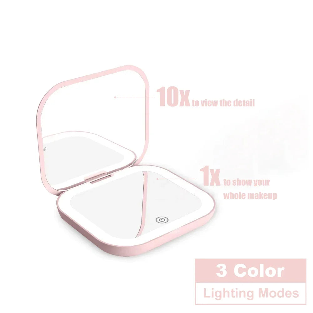 LED Lighted Compact Makeup Mirror - 1X/2X Magnifying Folding Pocket Travel Mirror for Purse & Gift
