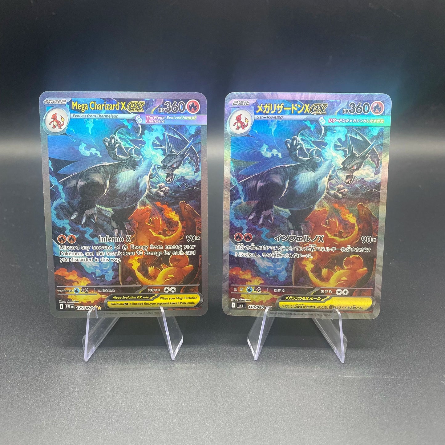 DIY PTCG Mega Charizard X Card - Japanese & English Version Refractive Color Flash Game Collection Trading Card