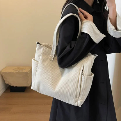 Fashion Corduroy Shoulder Bag - Large Capacity Unisex Square Crossbody Bag for College, Commuting & Casual Travel