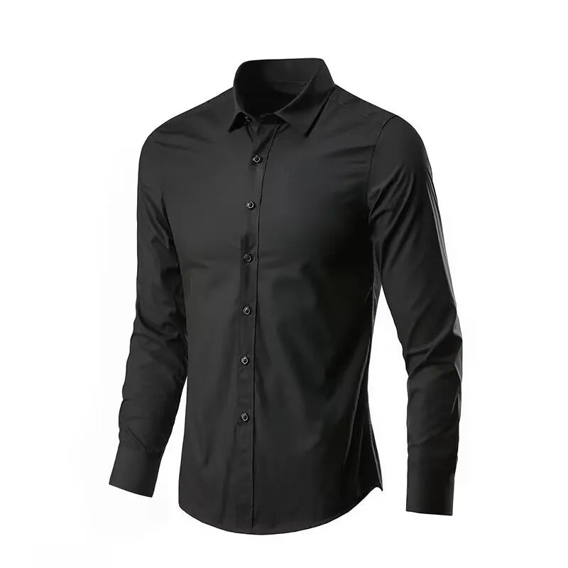 Men’s Wrinkle-Resistant Long Sleeve Shirt - Breathable Slim Fit Business Shirt for Spring & Autumn