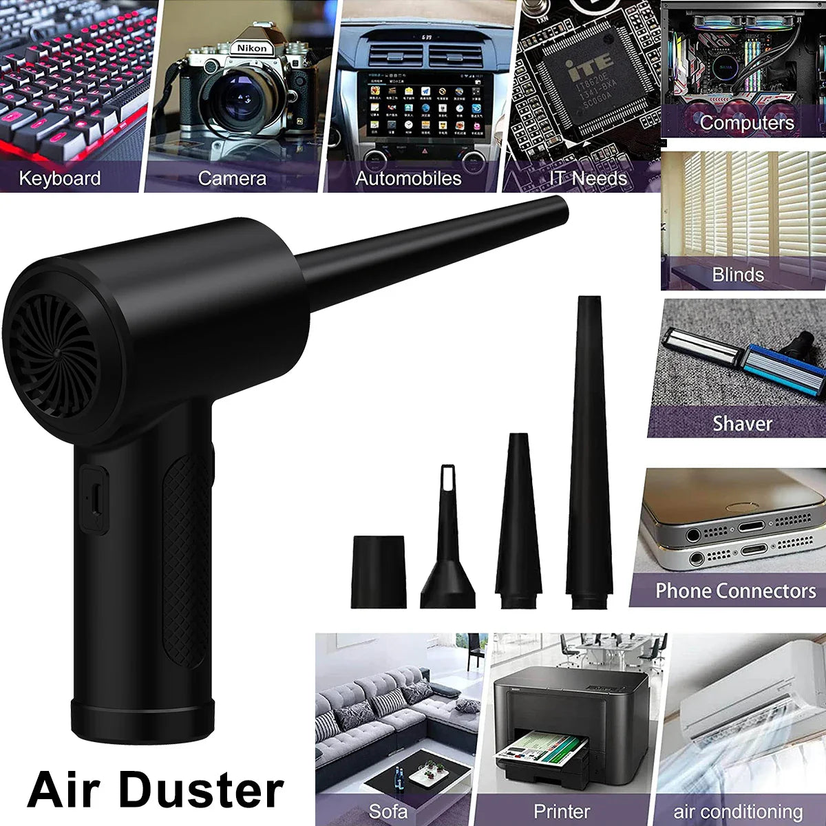 Portable Air Duster for Computer Cleaning – 51000RPM Cordless Compressed Air Blower with LED Light for PC & Keyboard Cleaning
