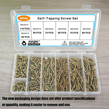 520-Piece Countersunk Self-Tapping Screws Set - M3.5 Colorful Phillips Head Screws for Home, Furniture & Industrial Use