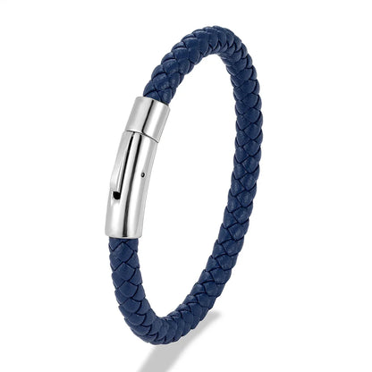 MKENDN Red Braided Leather Bracelet - 6mm Stainless Steel Button Unisex Couple Jewelry Gift Classic Simple Design