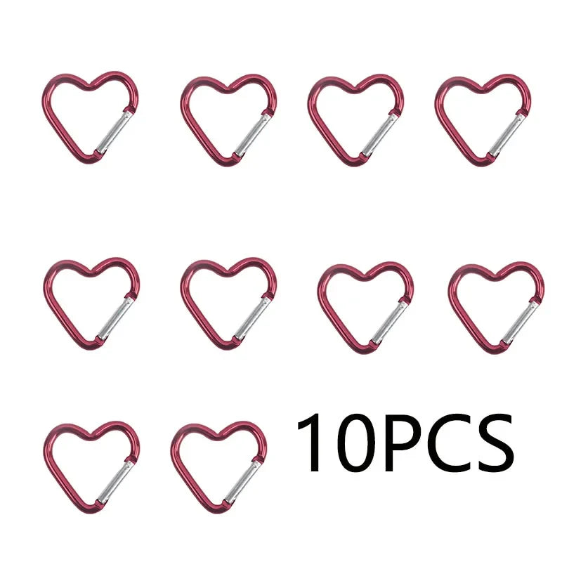 10PCS Heart Shape Aluminum Carabiner Clips - Tactical Keychain Hooks for Outdoor Gear, Water Bottles & EDC Tools