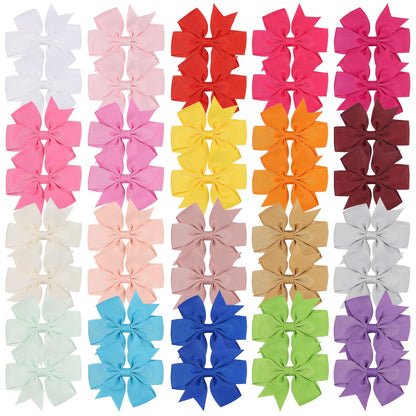 20/40PCS Candy Color Bow Hair Clips - Cute Ribbon Hairpins for Baby Girls Kids Headwear Accessories Gift Set