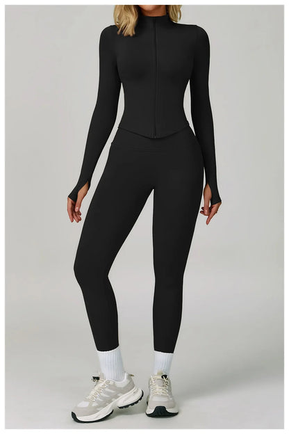 2/3PCS Women’s Seamless Yoga & Gym Set – Push-Up Sports Bra, Long Sleeve Jacket & Workout Leggings