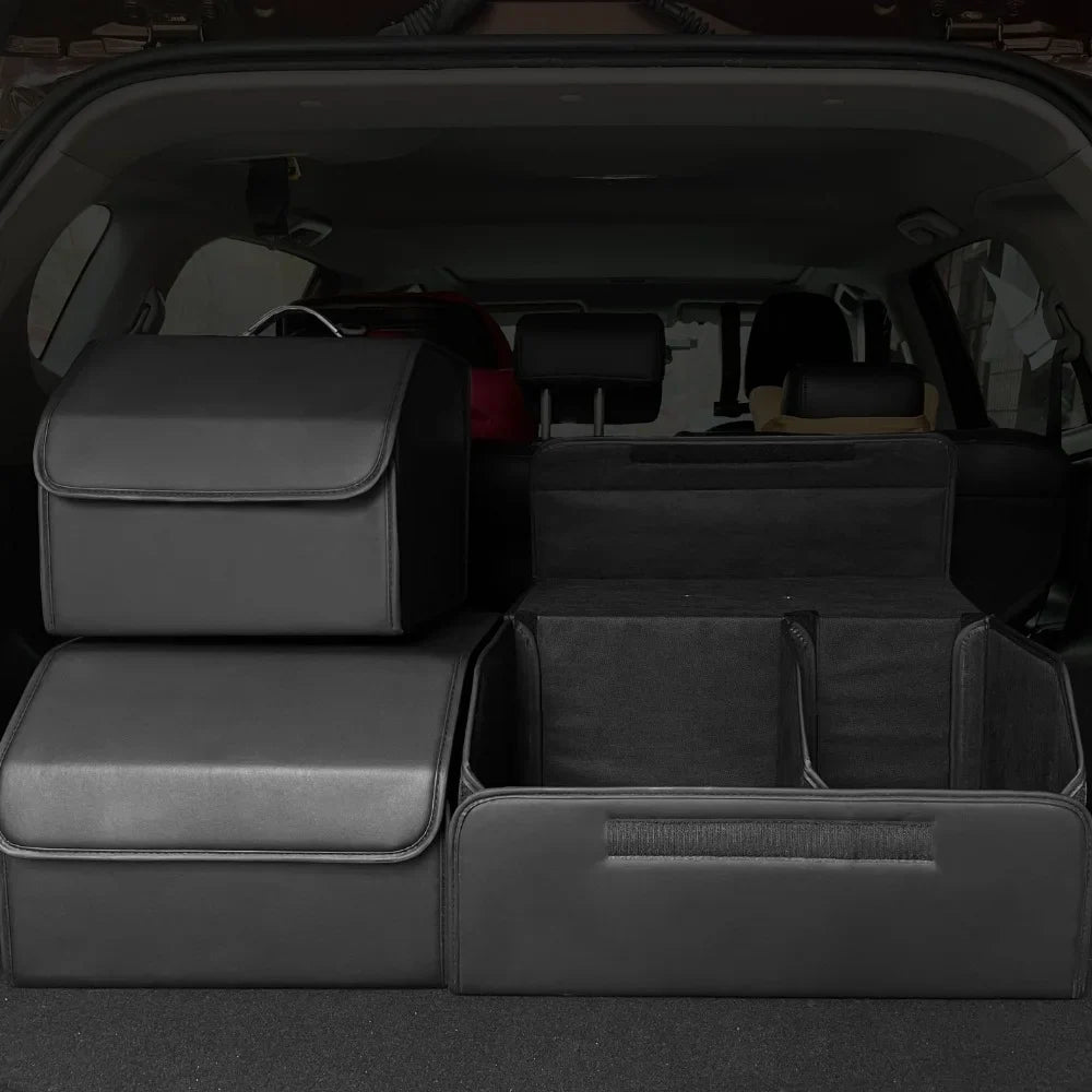 Folding Large Capacity Car Storage Box | Waterproof Leather Trunk Organizer | Multi-color Interior for Auto Stowing & Tidying